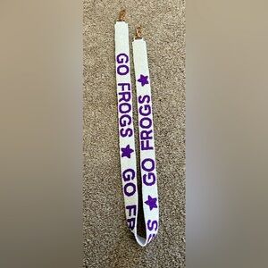 💜Christian University TCU GO FROGS Beaded Purse Strap Texas brand new
